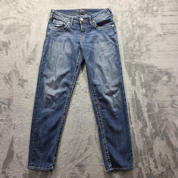 Silver Jeans Co Sam Boyfriend Jeans Womens 25 Distressed Sequin Pockets 28 - Picture 1 of 12